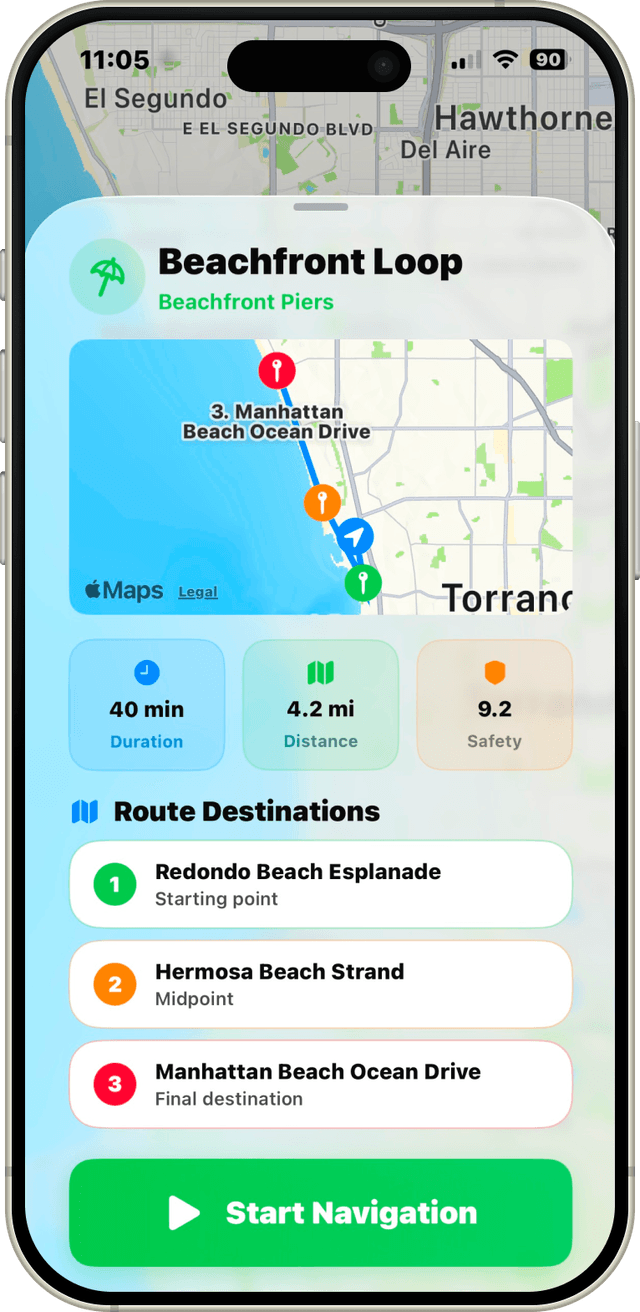 Playa Maps Beach Route Screen